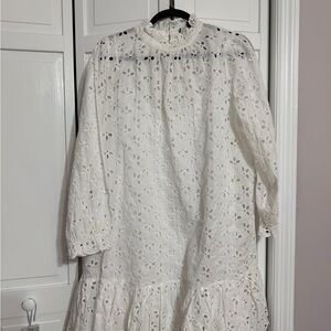 J. Crew White Long Sleeve Eyelet Dress